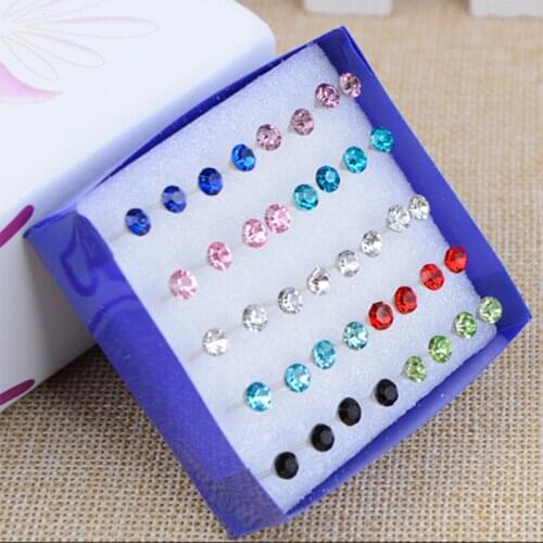 20 Pairs/Set White Colorful Rhinestones Stud Earrings Set For Women Small Simple Round Nose Stud Ear Stud Jewelry Gift