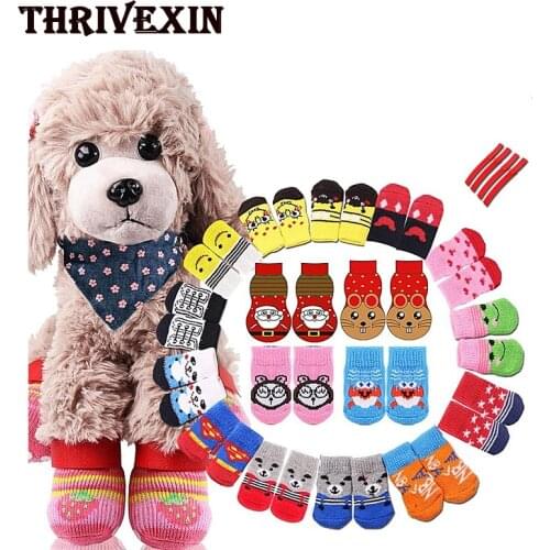 4Pcs/Set Pets Socks Set for Small Dog Cats Puppy Warm Paw Protector Calcetines De Perro Para Skarpetki Pieski Meias Chaussette