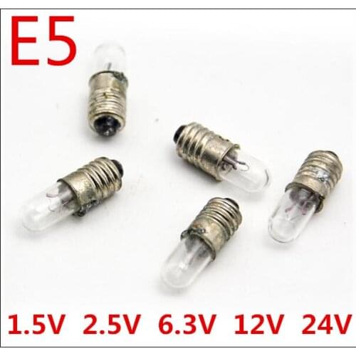 10pcs Mini indicator light bulb E5 6.3V E5 12V E5 24V small bulb signal lamp bead E5 6V Miniature bulb