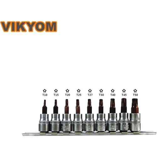 9PCS 3/8 Inch Drive Adaptor Socket Set Metric T10 T15 T20 T25 T27 T30 T40 T45 T50 Five Angle Torx Screwdriver Bits Accessories