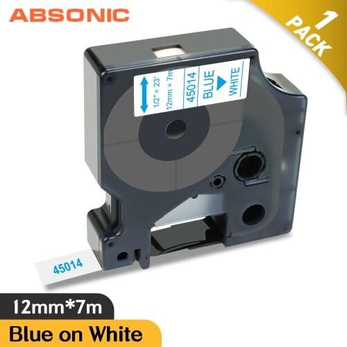Absonic 45014 D1 Label Tape 12mm Compatible Dymo 45013 Dymo Tape Blue on White Printer Ribbon for Dymo Label Maker Typewriter