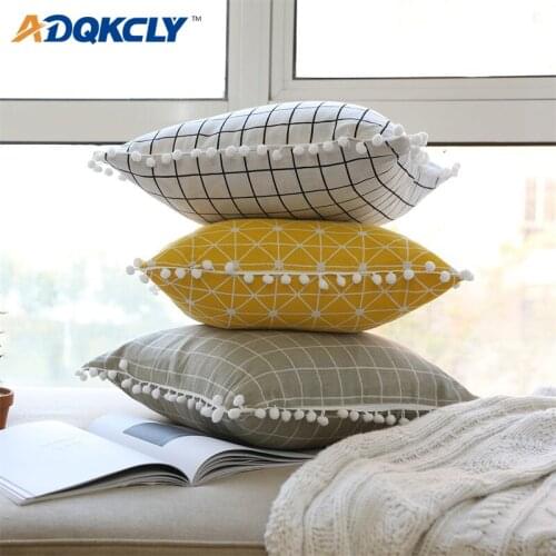 ADQKCLY Geometric White Ball Cushion Cover Cotton&Linen Printed throw Pillowcase Decorative Home Textile Couch Seat Pillow Cover