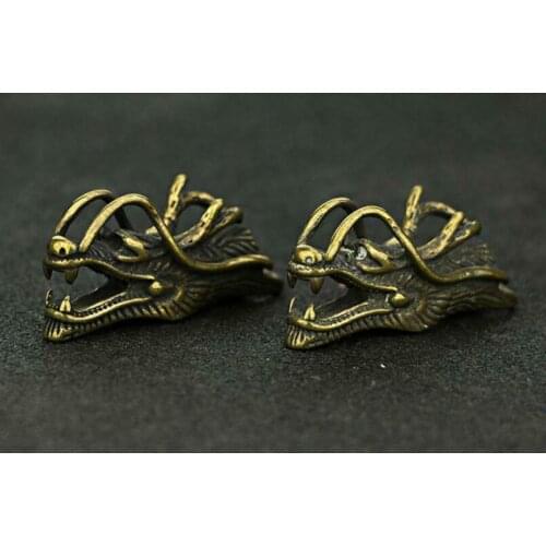 Antique Brass Dragon Head Pendant Small Statue Chinese Zodiac Lucky Pocket Gift