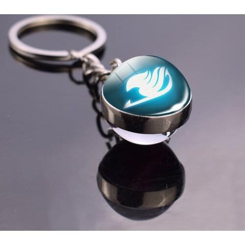 Fairy Tail Jewelry Double Side Glass Ball Pendant Guild Logo Crystal Key Chains Anime Cosplay Keychain Natsu Cosplay keyrings