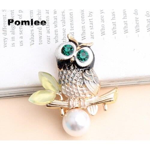 Pomlee Black Enamel Owl Brooches for Women Green Eye Animal Brooch Pin Summer New Style Bird Fashion Jewelry High Quality