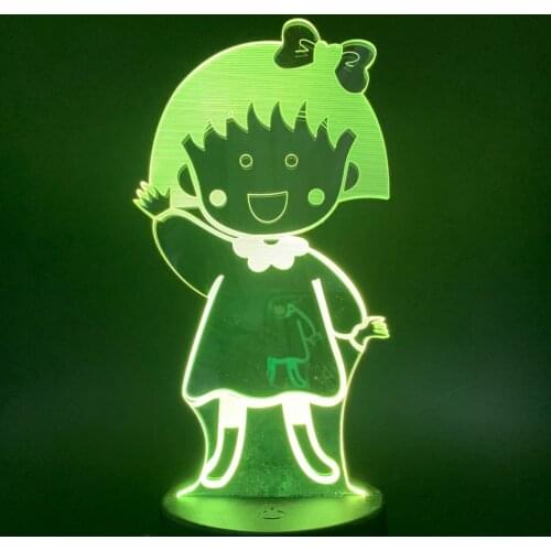 Kids Baby Bed Room Desk Lamp Bedside Cute Anime Chibi Maruko Chan Figure Led Night Light Color Changing Atmosphere Nightlight