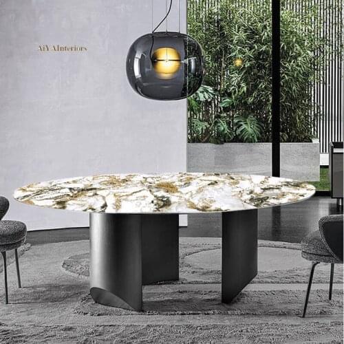 Italy Light Luxury Sintered Stone Dining Table with Chairs Round Home Used Modern Minimalism Nothern Style