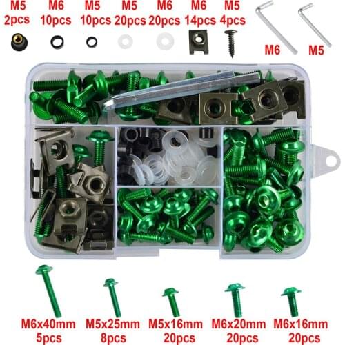 WHSC Gloss Green Color Faing Set Bolt Kit Hot Wholesale Colorful Big CC Street Sports Bike Motorcycle Screw Kit In One Bag