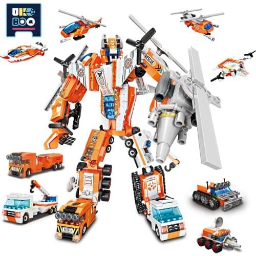 UKBOO 773PCS 8IN1 City Rescue Robot Building Blocks Mecha Weapons Constructor Model Car Assemble Bricks Set Toys For Children