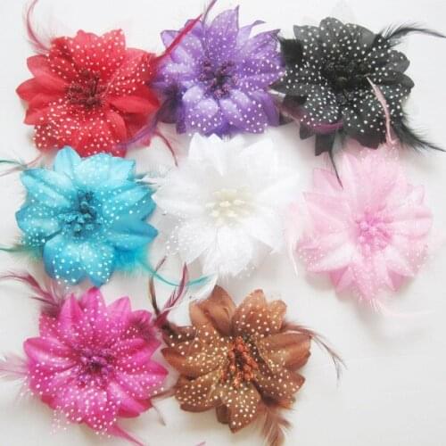 Best Selling Fashion dot flowers without hair clip Multilayers Flower With Feather 50pcs/lot Free Shipping