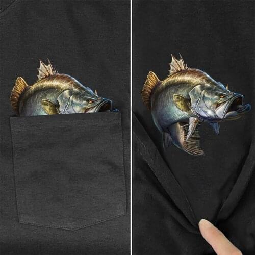 Barramundi Pocket Cotton T-Shirt Fashion Fishing 3D Printed Casual T-Shirts Harajuku Short Sleeve Tees Funny Cotton Black Tops