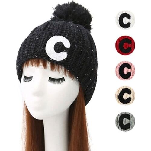 Fashion Korean Version Of The Letter Knitted Hat Autumn And Winter Ladies Warm Wool Hat Plus Velvet Sequined Ear Protection Hat