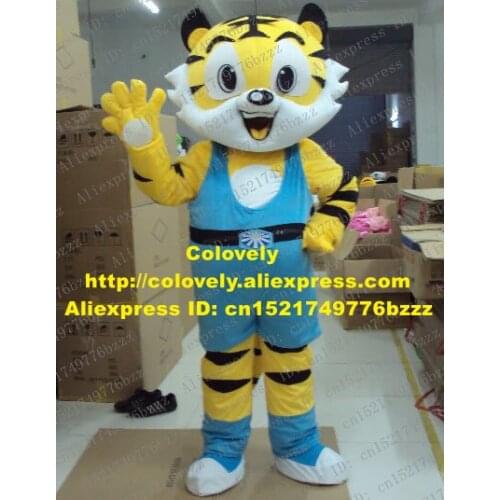 New Yellow Sports Tigger Tiger Mascot Costume Tigerkin Tigris Regalis With Yellow Black Stripes Skin Big Eyes No.1343 Free Ship