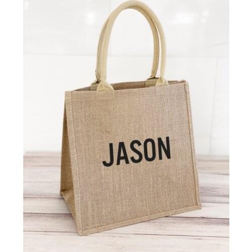 Personalized Bridesmaid Jute Bag Custom Name Bachelorette Party Beach Jute Bag Wedding Favors Proposal Gift Burlap Tote Bag