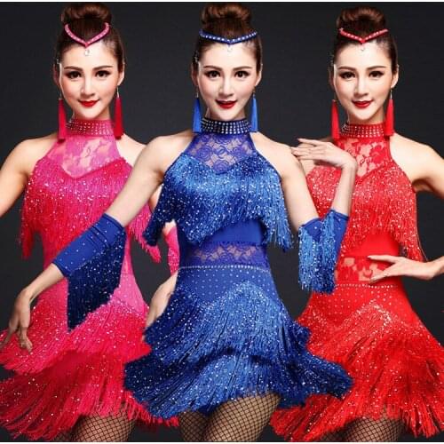 Latin Dance Girls Tassel Drancewear Girls Tango Ballroom Salsa Latin Dance Dress with Hsequins PFringe Sequin Drill Tassel Dress