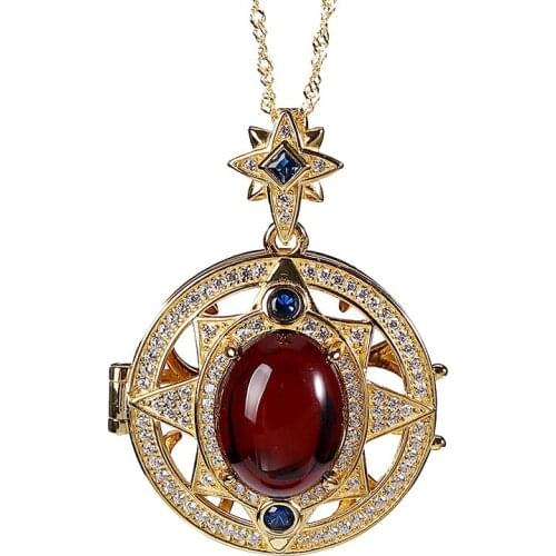 S925 sterling silver gold-plated natural blood amber hollow stars can open perfume bag sets of chain pendant