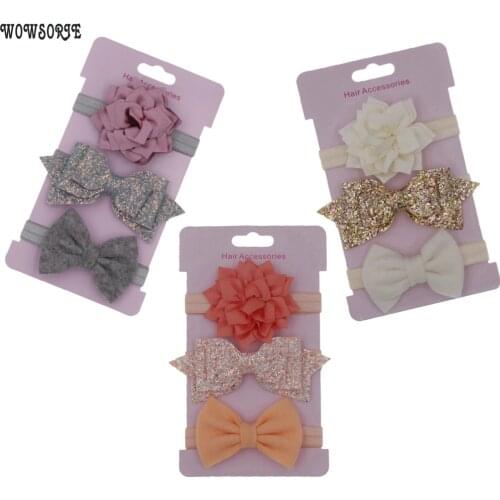 Baby Headband Set Flower headbands hair band Sequin hair bows for girls Headwear Kid Princess newborn Hair Accessories 3pcs/lot