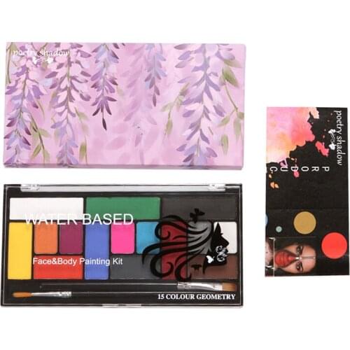 Professional 15 Colors Face Body Paint Kit with 2 Brushes Washable Painting Palette Non-Toxic Hypoallergenic Safe Facepaints