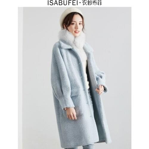 Early winter 2021 new Korean version loose mid-length woolen coat small fresh soft milk blue coat women