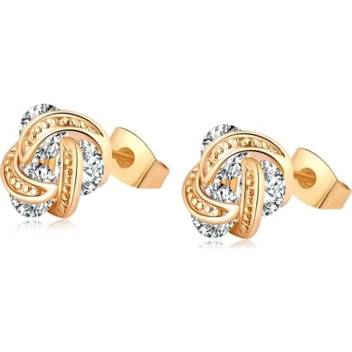 Love & Annie Twist AAA CZ Stud Earrings Gold Color Cute Clear Earrings for Women Small Earring Girls Gift
