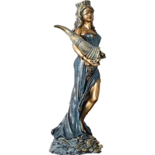 GODDESS OF FORTUNE ART SCULPTURE GREEK GOD OF WEALTH AND MONEY FIGURINE STATUE RESIN ART&CRAFT HOME DECORATION 33.5/60.5CM R1400