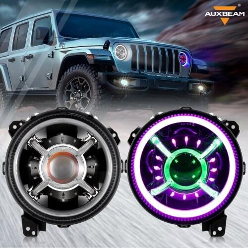 2 Pcs LED RGB Headlights Hi-Lo Beam APP Color Control for Jeep Wrangler JL JLU Sport Rubicon Sahara for Gladiator JT 2019-2021