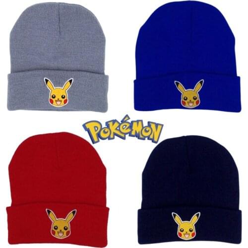 Pokemon Pikachu Autumn and Winter Adult Cartoon Hooded Hat Anime Embroidery Knitted Warm Hat Cute Ski Hat Winter Accessories