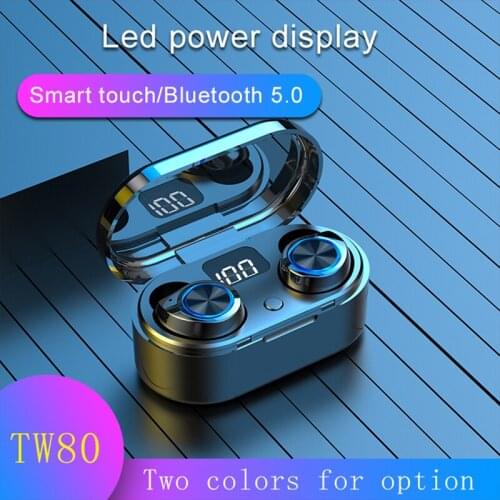 TW80 Wireless Bluetooth 5.0 TWS Earphone Touch Mini Earbuds With Mic Charging BOX 300mah Sport Headset 35mah For All Smart Phone
