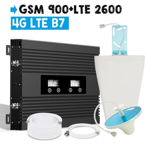 Walokcon GSM Repeater 4G LTE 2600 Cellphone Signal Booster 82dB Gain Band 7 Dual LCD Display Big Power GSM 900 4G Amplifier Kit