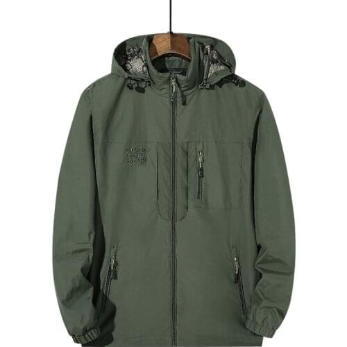 Spring Autumn Mens Windbreaker Military Jacket Casual Breathable Hooded Coat Outdoor Thin Big 6XL Trekking Youth Hooded Clothes