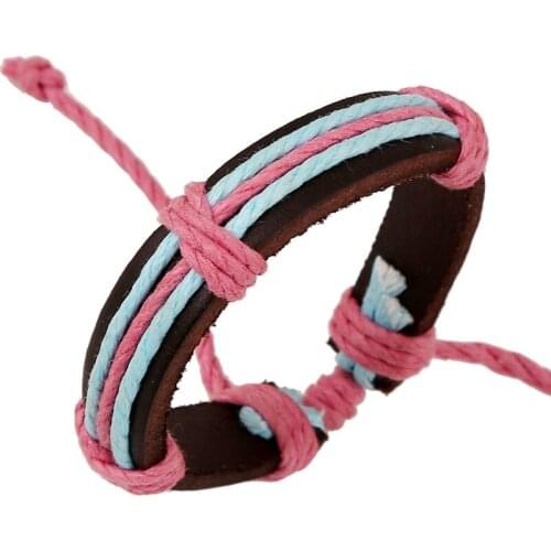 Cute Pink Women Bracelets Pretty Hemp Rope Hand Made Leather Girls Wristband Casual Adjustable Bangles Decoration Birthday Gift
