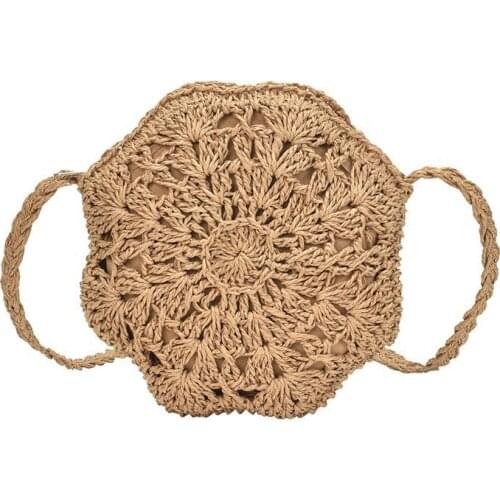 New Bohemian Womens Woven Crossbody Bags Summer Straw Beach Bag Fashion Round Female Shoulder Bags Designer Shopper Phone Purse