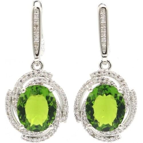 18x6mm Romantic Created London Blue Topaz White Cubic Zircon For Women Silver Earrings