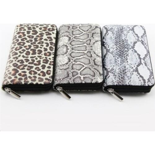 Leopard Print Leather Long Wallet for Women Serpentine PU Money Hand Bag Card Case Zipper Coin Pouch Clutches