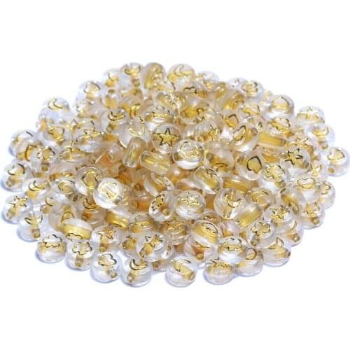 Gold Transparent Round Flat Acrylic Beads 7*4mm Mixed Heart Star Moon Flower Spacer Beads For Diy Bracelet Jewelry Making