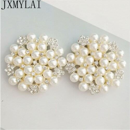 10 PCS 53mm Fashion Metal Alloy Silver Color Crystal Rhinestone Imitation Pearl Flowers Connectors Charm DIY Hair Accessories