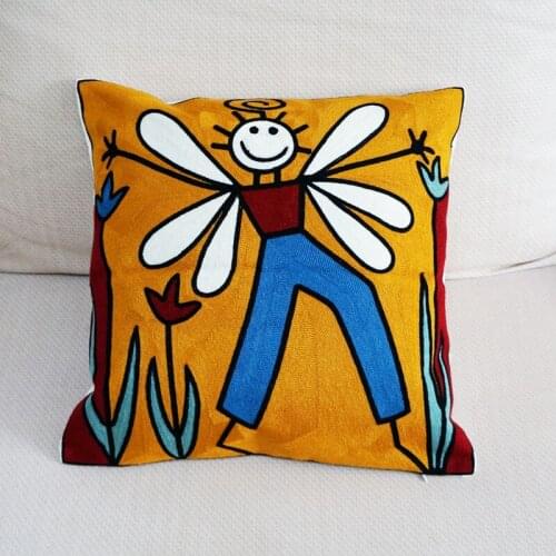 100% Cotton Wings Boy Abstract Embroidered Square Pillow Cover Cushion Case Sofa Chair Cushion Cover 45x45cm Without Stuffing
