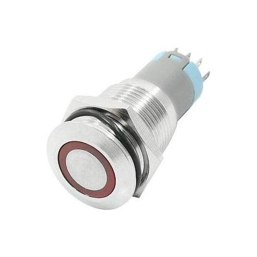 16mm 24VDC Red Ring LED Momentary Metal Push Button Switch 1NO 1NC