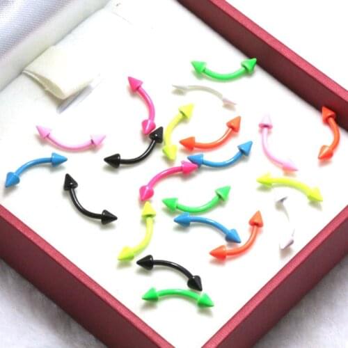 2pcs 1.2*8*3mm 16G Titanium Anodized Stainless Steel Neon Color Curved Barbell Cone Eyebrow Ring Eyebrow Piercing Body Jewelry