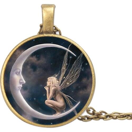 2021 The New Women Necklace Elf Angel Necklaces Time Moon Angel Pendant Necklace For Women Jewelry Charm Gift