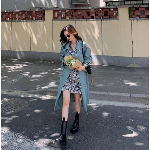 2021 Casual Trench Coat Woman Long Coat For Spring Korean Double Breasted Loose Woman Windbreaker New Khaki Cloak Female +Dress