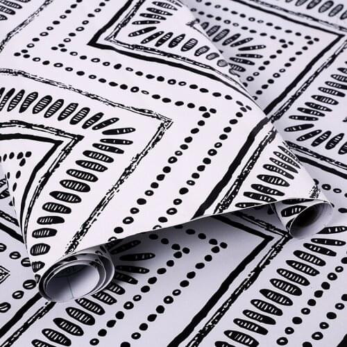 3D Pvc Geometric wave pattern Modern Black White Contact PaperVinyl Self Adhesive Circle Oval Stripe Wallpapers For Living Room