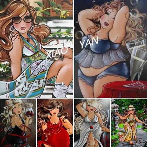 5D Diamond Painting Cartoon Fat Woman Diamond Mosaic Hat Beauty DIY Full Diamond Embroidery Diamond Accessories Room Decoration