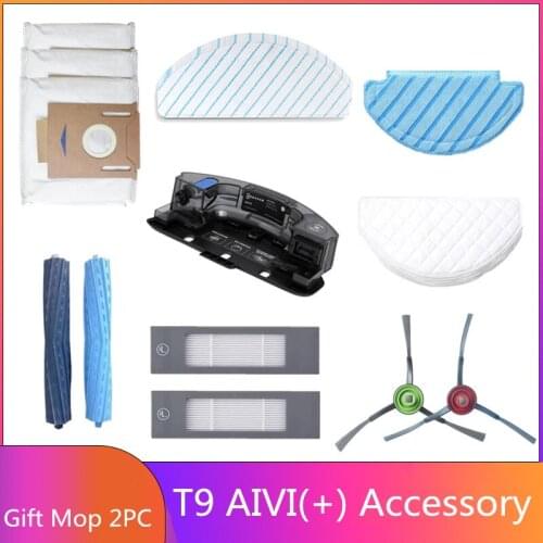Cleaner Accessory Optional for ECOVACS T9 AIVI Rubber Roller Main Brush HEPA Filter Side Brush Mop Cloth Charger Dustbin Dustbag