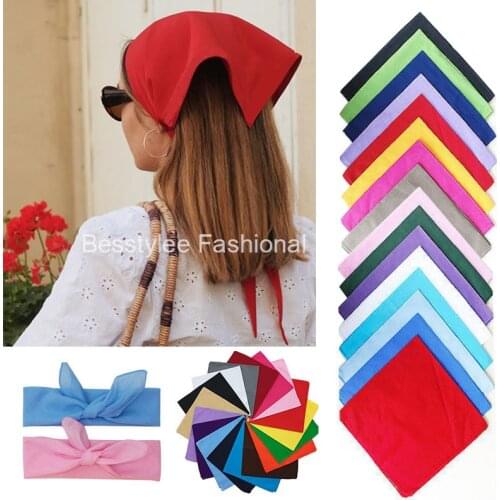 Fashion Solid Color Bandana Women Scarf Square Female Bandanas Headwear Solid Color Girls Head Scarf Headbands Hair Accessories