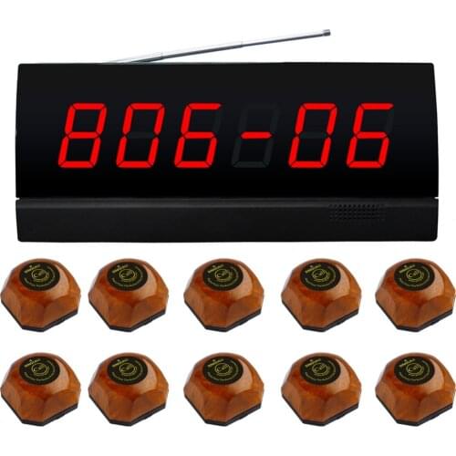 SINGCALL Wireless Calling Service, for Bath, Bar, Wireless and Simple Operation,1pc Display and 10pcs Wooden Color Bells