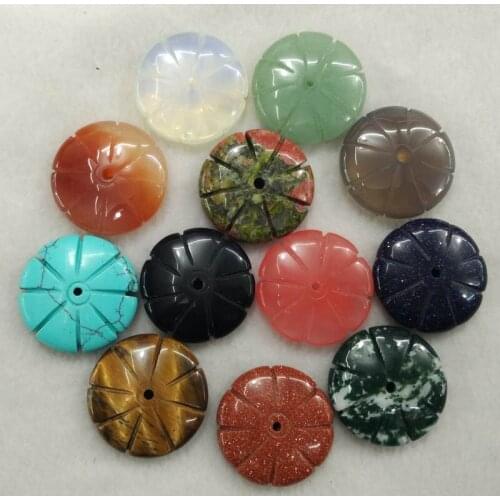 2016 Fashion carved natural stone mix wheel shape beads for charms bracelets necklace making 12pcs/lot wholesale free shipping