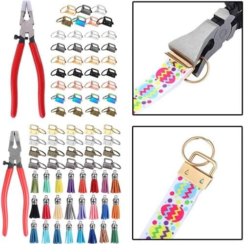 Key Fob Hardware, 1Set 1 Inch Lanyard Keychain Hardware with Key Fob Glass Running Pliers Tool for Keychain and Wristlet Clamp