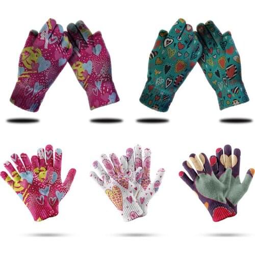 Colored Cartoon Heart-Shaped Pattern Gloves Mittens Cute Touch Screen Elegant Gloves Cycling Gardening Outdoor Protective Gloves