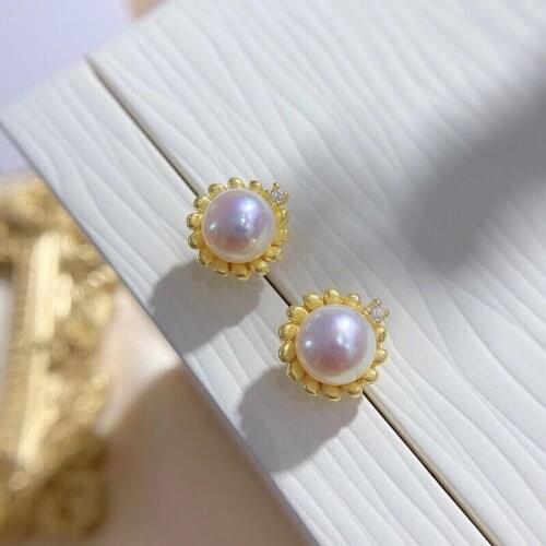 Flower 925 Sterling Silver Earrings Findings Base Mountings Jewelry Parts Accessories for Pearls Beads Agate Jade Crystal